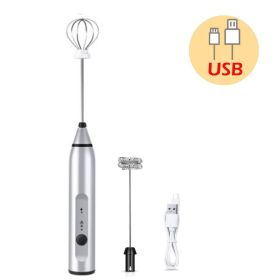 Milk Frother Electric Egg Beater USB Charging Mixer for Coffee Drink Portable; electric mixer - silvery