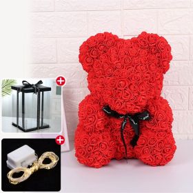 Wedding Decoration Rose Bear Artificial Flower With Box and Light Rose Teddy Bear For Women Valentines Girlfriend Birthday Gifts - 25CM-Red - China