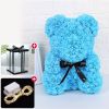 Wedding Decoration Rose Bear Artificial Flower With Box and Light Rose Teddy Bear For Women Valentines Girlfriend Birthday Gifts - 25CM-Sky Blue - Chi