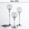 Crystal Candle Holder Pillar Gold/Silver Metal Tealight Candlestick Wedding Table Centerpiece Party Christmas Home Desktop Decor - Silver 3PCS - CN