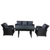 Outdoor Patio Furniture Set 4-Piece Conversation Set Black Wicker Furniture Sofa Set with Dark Grey Cushions - Black