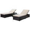 Outdoor Garden 3 Piece Wicker Patio Chaise Lounge Set Adjustable PE Rattan Reclining Chairs with Cushions and Side Table. - Brown
