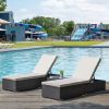 Outdoor Garden 3 Piece Wicker Patio Chaise Lounge Set Adjustable PE Rattan Reclining Chairs with Cushions and Side Table. - Brown