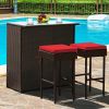 3 Pieces Patio Rattan Wicker Bar Table Stools Dining Set - Red