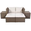 TOPMAX Outdoor 6-Piece Garden Furniture Set; PE Wicker Rattan Sectional Sofa Set with 2 Tea Tables; Brown Wicker+Beige Cushion - Rattan - Beige+Brown