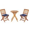 3 Pieces Patio Folding Wooden Bistro Set Cushioned Chair - navy