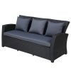 Outdoor Patio Furniture Set 4-Piece Conversation Set Black Wicker Furniture Sofa Set with Dark Grey Cushions - Black