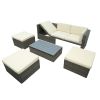 Patio Furniture Sets;  5-Piece Patio Wicker Sofa with Adustable Backrest;  Cushions;  Ottomans and Lift Top Coffee Table - Beige