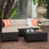 Lorita Outdoor 5-piece Dark Brown Wicker Sectional Sofa Set with Beige Cushions - as Pic