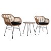 Oshion 3 pcs Wicker Rattan Patio Conversation Set with Tempered Glass Table Flaxen Yellow - as pic