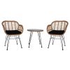 Oshion 3 pcs Wicker Rattan Patio Conversation Set with Tempered Glass Table Flaxen Yellow - as pic