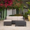 Lorita Outdoor 5-piece Dark Brown Wicker Sectional Sofa Set with Beige Cushions - as Pic
