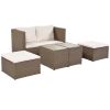 TOPMAX Outdoor 6-Piece Garden Furniture Set; PE Wicker Rattan Sectional Sofa Set with 2 Tea Tables; Brown Wicker+Beige Cushion - Rattan - Beige+Brown