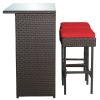 3 Pieces Patio Rattan Wicker Bar Table Stools Dining Set - Red