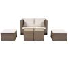 TOPMAX Outdoor 6-Piece Garden Furniture Set; PE Wicker Rattan Sectional Sofa Set with 2 Tea Tables; Brown Wicker+Beige Cushion - Rattan - Beige+Brown