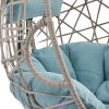 Outdoor Wicker Hanging Swing Chair Patio Hammock Basket Egg Chair with and and Cushion for Indoor Outdoor Use - Blue