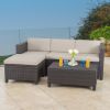 Lorita Outdoor 5-piece Dark Brown Wicker Sectional Sofa Set with Beige Cushions - as Pic