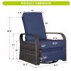 Outdoor Patio Rattan Wicker Swivel Recliner Chair;  Adjustable Reclining Chair 360Â¬âˆž Rotating with Water Resistant Cushions - Navy Blue